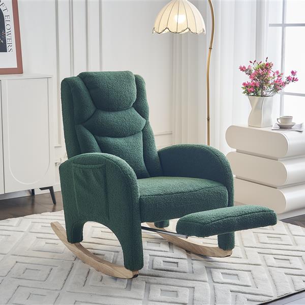 052-Teddy Fabric Nursery Rocking Chair With Adjustable Footrest,Green