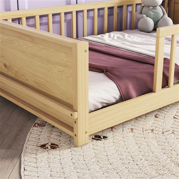 Twin size Floor Platform Bed with Built-in Book Storage Rack,Natural