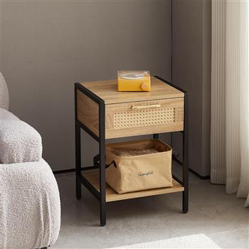 15.74\\" Rattan End table with  drawer, Modern nightstand, metal legs,side table for living room, bedroom,natural(1 pc)