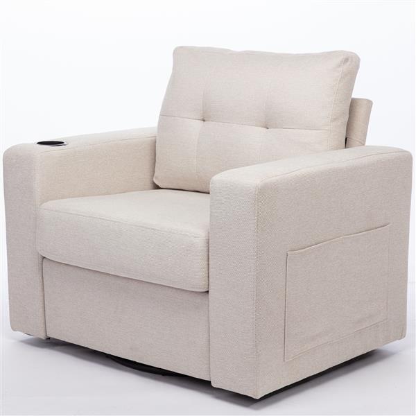 Modern Swivel Accent Sofa Chair, Ernomic Casual 90 Degree Swivel Single Sofa Seat with Drink Holder Living Room Chair ,Soft Egyptian Velvet Sofa Chair (White)