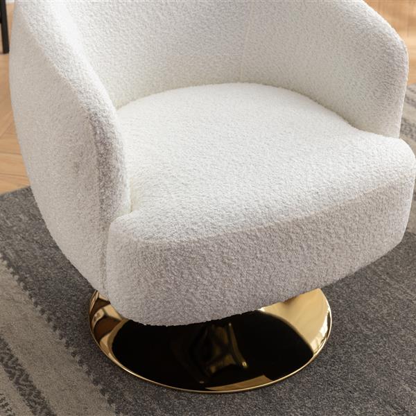 048-Chenille Fabric Swivel Chair With Gold Metal Round Base,White