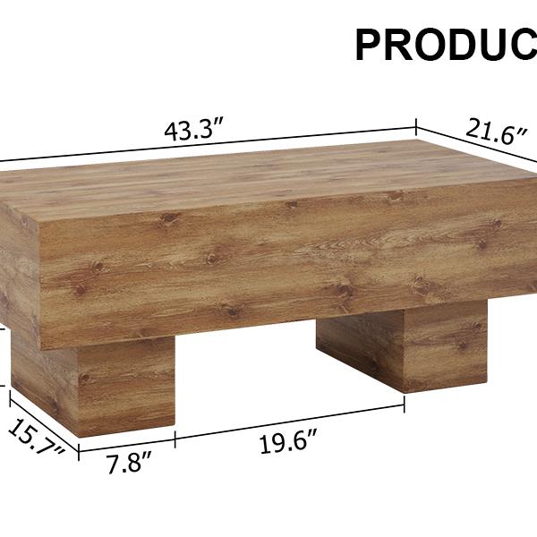 This modern rectangular coffee table features a stylish wood color, making it an ideal addition to any living room or apartment, and measures 43.3 "x 21.6" x 17.2 ".