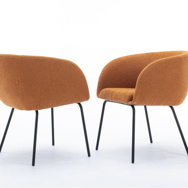 040-Boucle Fabric Dining Chair With Black Metal Legs Set Of 2,Ginger