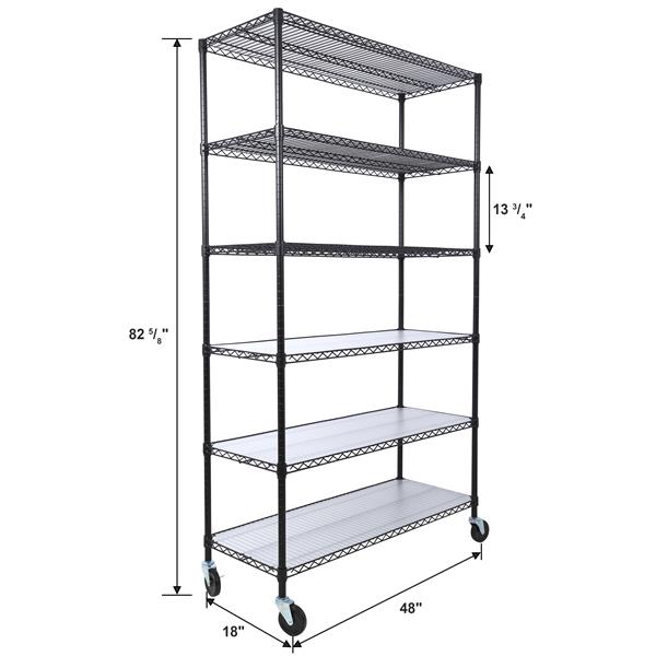 6 Tier 6000lbs Capacity NSF Metal Shelf Wire Shelving Unit, Heavy Duty Adjustable Storage Rack with Wheels & Shelf Liners for Commercial Grade Utility Steel Storage Rack, Black - 82"H x 48"L x 18"D