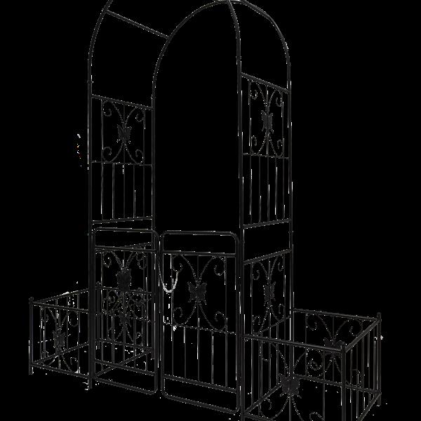 Metal Garden Arch with Gate 79.5'' Wide x 86.6'' High Climbing Plants Support Rose Arch Outdoor Black