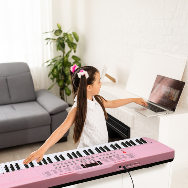 [Do Not Sell on Amazon]GEP-110 61 Key Keyboard with Piano Stand, Piano Bench, Built In Speakers, Headphone, Microphone, Music Rest, LED Screen, 3 Teaching Modes for Beginners