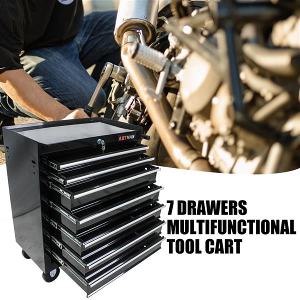 7 DRAWERS MULTIFUNCTIONAL TOOL CART WITH WHEELS-BLACK