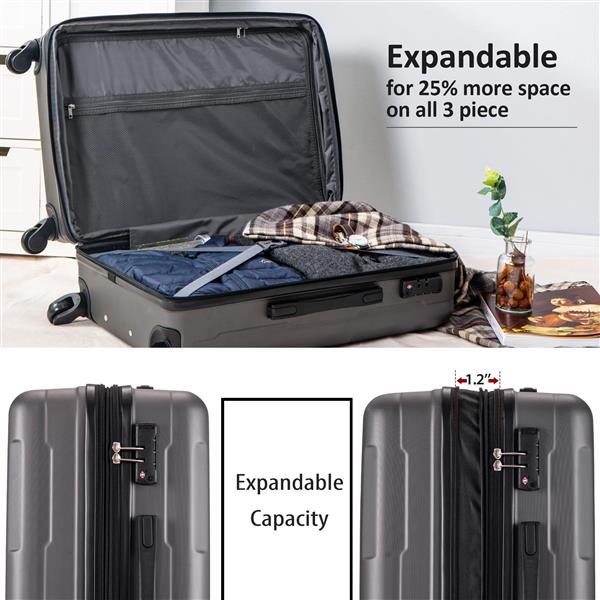 Expanable Spinner Wheel 2 Piece Luggage Set ABS Lightweight Suitcase with TSA Lock 20inch+28inch