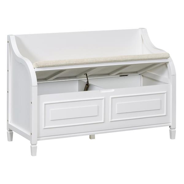 Rustic Style Solid wood Entryway Multifunctional Storage Bench with Safety Hinge (White+ Beige)