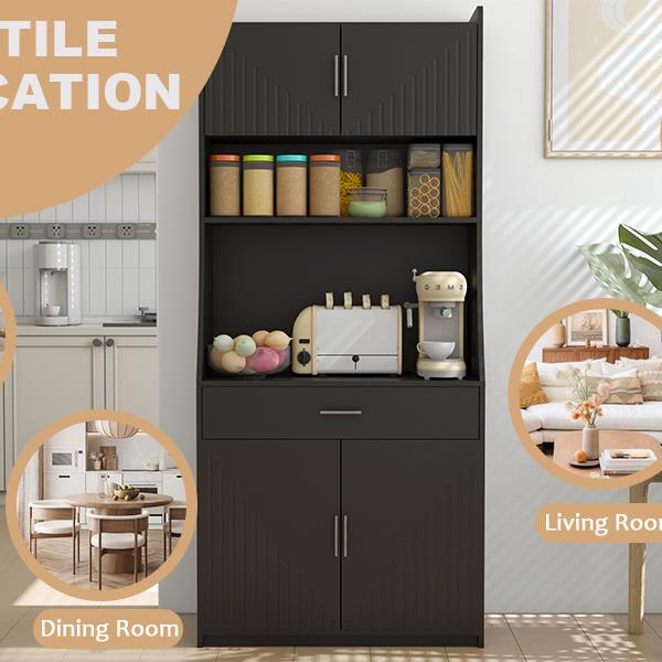 71" Kitchen Storage Cabinet with Charging Station,with 2 Outlets & 1USB  1Type-C Ports,Pantry with 2 Cabinet ,1 large storage drawer& 1 Large Countertop