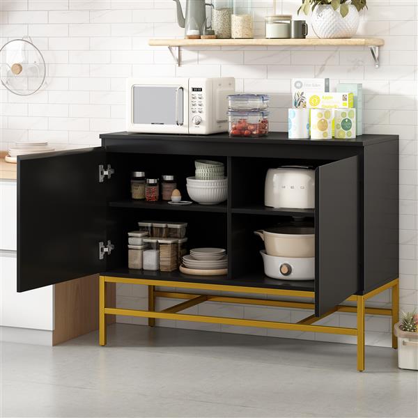 Minimalist & Luxury Cabinet Two Door Sideboard with Gold Metal Legs for Living Room, Dining Room (Black)