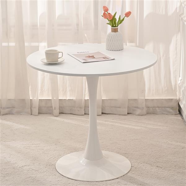 31.5" Round Dining Table, Mid-Century White Tulip Table, Metal Base Pedestal Table for 2-4 Person,Easy Assembled Leisure Coffee Table