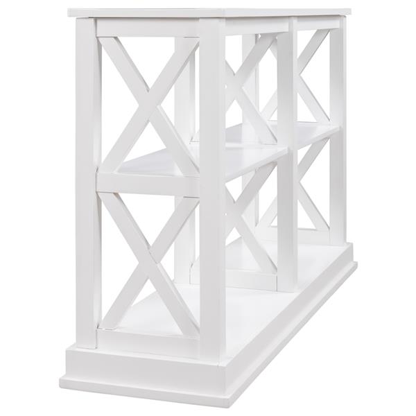 Console Table with 3-Tier Open Storage Spaces and "X" Legs, Narrow Sofa Entry Table for Living Room (White)