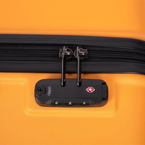 3 Piece Luggage Sets ABS Lightweight Suitcase with Two Hooks, Spinner Wheels, TSA Lock, (20/24/28) ORANGE