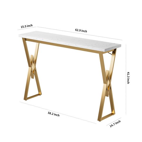 63" Modern White Kitchen Bar Height Dining Table Wood Breakfast Pub Table with Gold Base