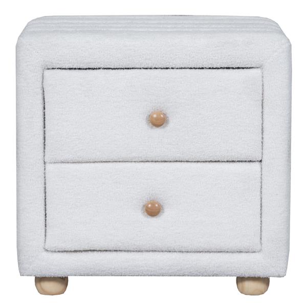 Teddy Fleece Nightstand with 2 Drawers, White