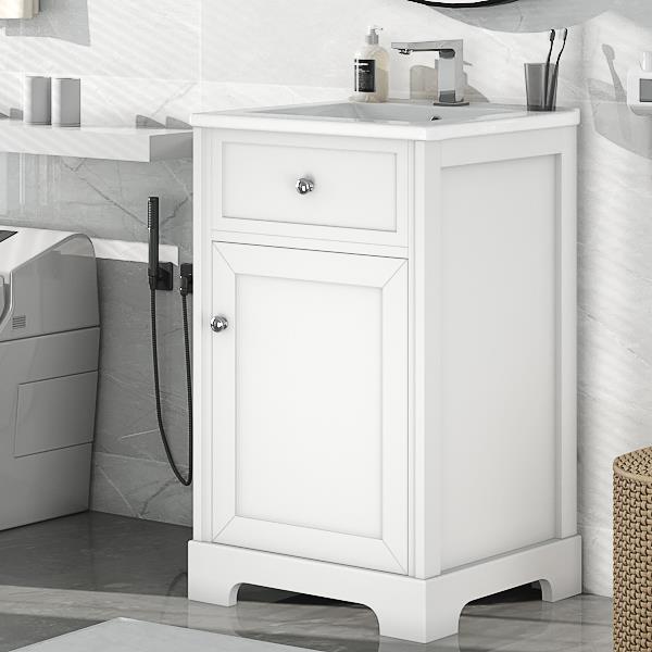 20" Bathroom Vanity with Sink, Bathroom Cabinet with Soft Closing Door, Storage Rack and Adjustable Shelve, White