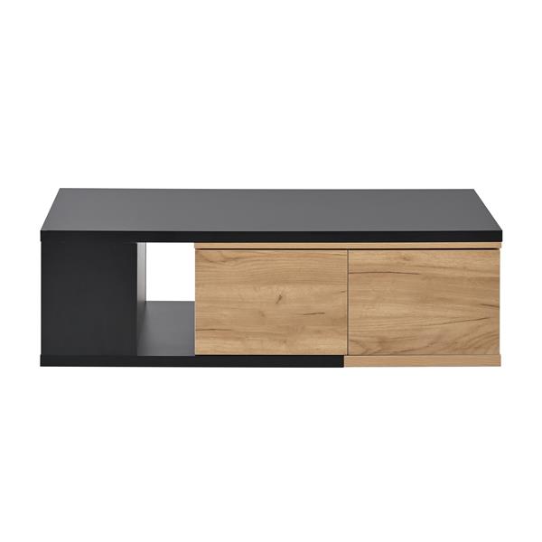 47.2''-57''W Extendable Coffee Table with 2 Storage Drawers, Dual-tone Wood Center Table with Extendable Sliding Tabletop, Multi-functional Hidden Storage Sofa Table for Living Room, Black