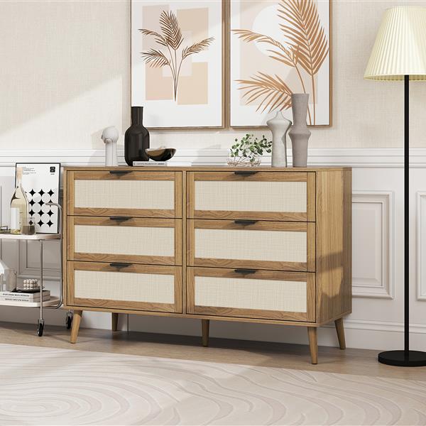 Modern 6 Drawer Dresser Wood Cabinet (Walnut)