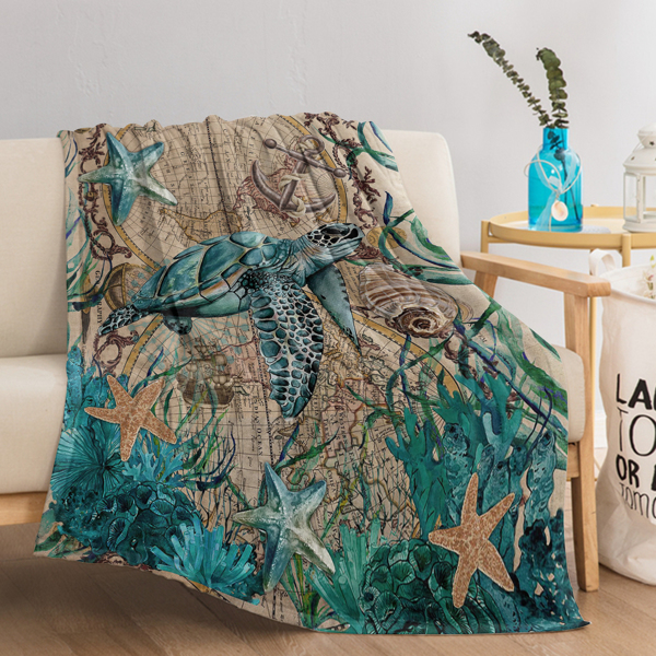 3D Sea Turtles Printed Flannel Throw Blanket Blanket Soft Plush Fleece Abstract Tortoise Blue Sea Animals Blanket Gifts for Turtle Lovers Couch Bed Office Sofa 130X150cm