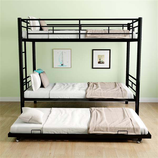 Heavy-duty Sturdy Meta Twin over Twin Bunk Bed/l/ Noise Reduced/ Safety Guardrail/No Box Spring Needed,Black