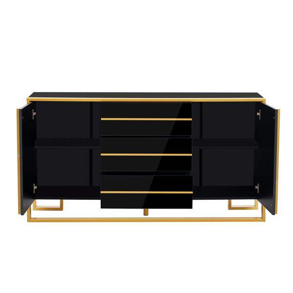 Modern Style 59"L Sideboard with Large Storage Space and Gold Metal Legs for Living Room and Entryway (Black)