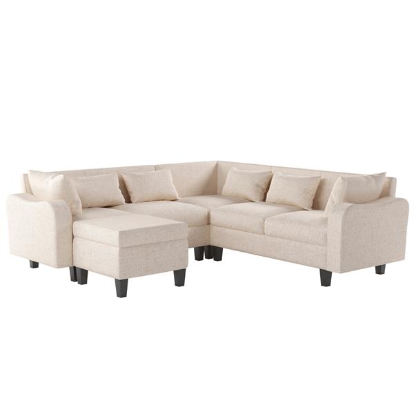 [New]87" Modern Sectional Sofa with coffee table,6-Seat Couch Set with Storage Ottoman,Various Combinations,L-Shape Indoor Furniture with Unique Armrests for Living Room,Apartment, 2 Colors(6 pillows)