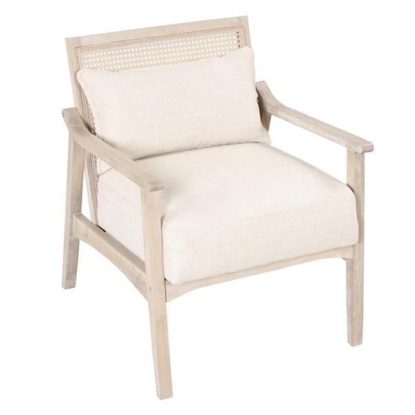 Mid-Century Chair Arm Chair with Lumbar Pillow,Retro Round Rattan Back Upholstered Chair for Living Room, Bedroom, Belcony, Natural