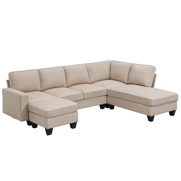 [VIDEO provided] [New] 104.3*78.7" Modern L-shaped Sectional Sofa,7-seat Linen Fabric Couch Set with Chaise Lounge and Convertible Ottoman for Living Room,Apartment,Office,3 Colors