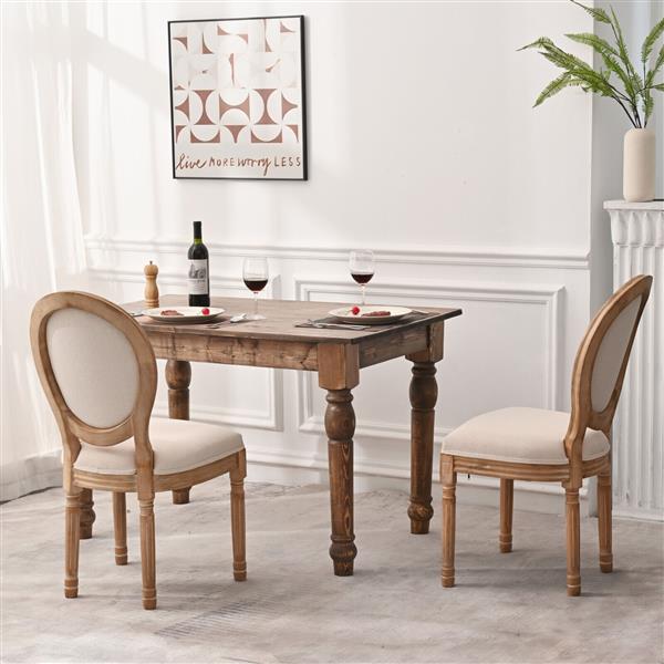 French Country Dining Chairs with Round Back Set of 2, Upholstered, Solid Wood Legs, Side Chairs for Living Room, Wedding Event- Cream