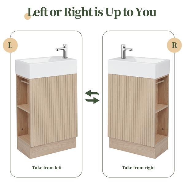 18.6" Bathroom Vanity with Sink, Bathroom Vanity Cabinet with Two-tier Shelf, Left or Right Orientation, Natural