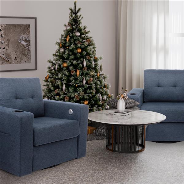 Modern Swivel Accent Sofa Chair , Ernomic Casual 90 Degree Swivel Single Sofa Seat with Drink Holder Living Room Chair ,Soft Egyptian Velvet Sofa Chair (Blue)