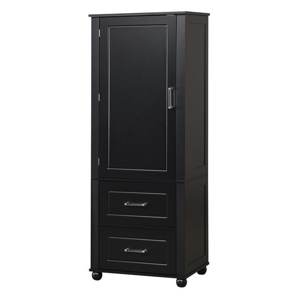 Tall Bathroom Storage Cabinet, Freestanding Storage Cabinet with Two Drawers and Adjustable Shelf, MDF Board with Painted Finish, Black