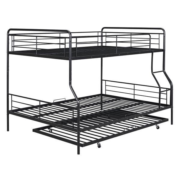 Full XL Over Queen Metal Bunk Bed with Twin Size Trundle, Black