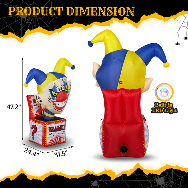 3.9 FT Halloween Inflatable Circus Clown Box Outdoor Decorations, Scary Blow up Yard Decor with Built-in LED Lights for Holiday Party Yard Lawn Garden Decor Indoor Outdoor