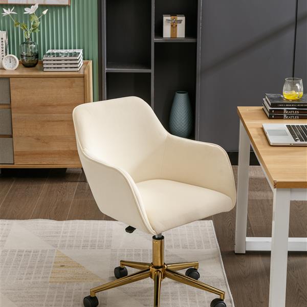 Modern Velvet Fabric Material Adjustable Height 360 revolving Home Office Chair with Gold Metal Legs and Universal Wheels for Indoor,Beige