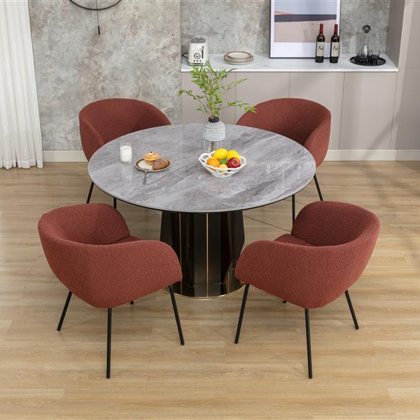 040-Set of 2 Boucle Fabric Dining Chairs With Black Metal Legs,Wine Red