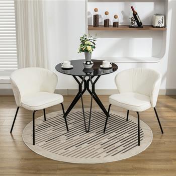 042-Set of 2 Boucle Fabric Dining Chairs With Black Metal Legs,Ivory