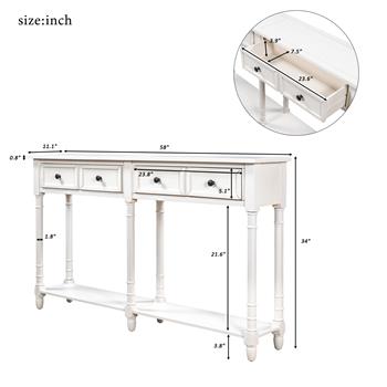 Console Table Sofa Table Easy Assembly with Two Storage Drawers and Bottom Shelf for Living Room, Entryway (Ivory White)