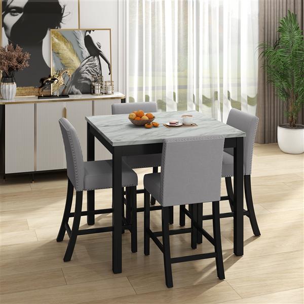 5 Piece Dining Table and Chair Set, Wooden Dining Table and Chair with 4 Chairs for Small Spaces, Modern Square Counter Height Dining Table, Compact Mid-Century Modern Home Table and Chair Set, Uphols