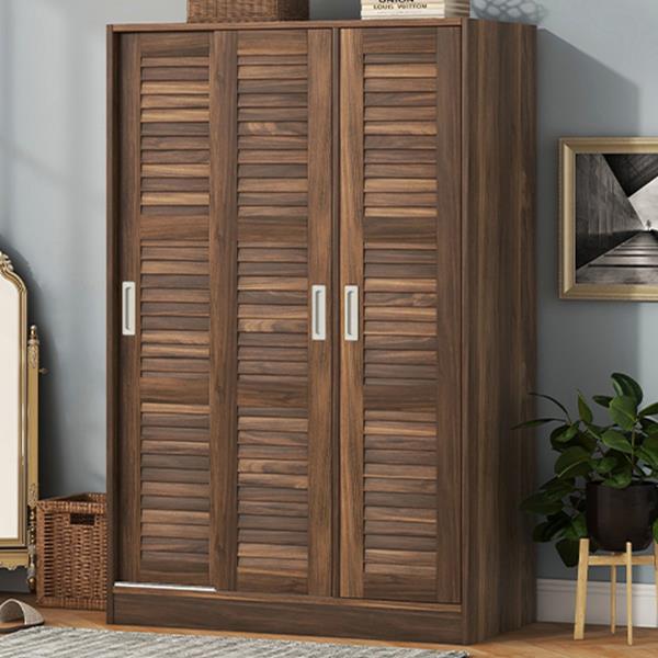 3-Door Shutter Wardrobe with shelves, Walnut