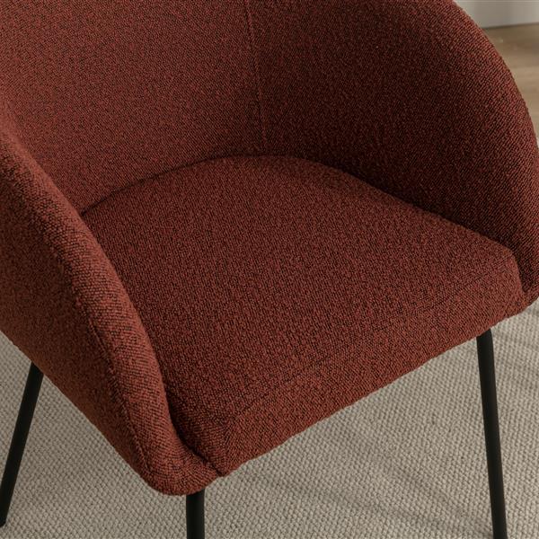 040-Set of 2 Boucle Fabric Dining Chairs With Black Metal Legs,Wine Red