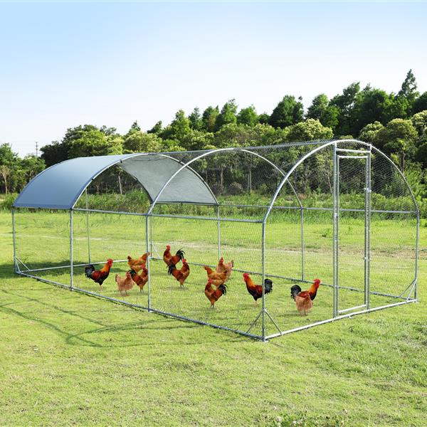 Large metal chicken coop upgrade three support steel wire impregnated plastic net cage, Oxford cloth silver plated waterproof UV protection, duck rabbit sheep bird outdoor house 9.2'W x 18.7'L x 6.5'H