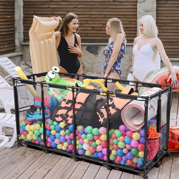 64" x 30" x 33"Pool Storage Bin,  capacity of 63.5Lbs for holding swimming equipment，Holder for Noodles, Toys, Floats, Towels, Mesh Organizer for Swimming Equipments