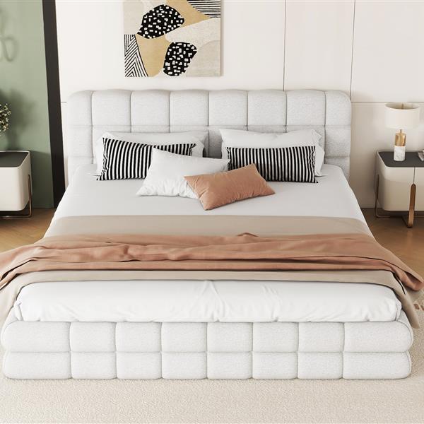 Queen Size Upholstered Platform Bed, White