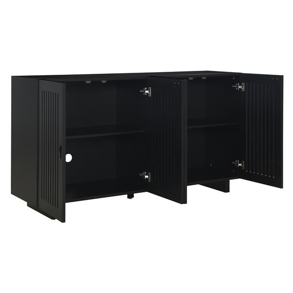 Modern Style Sideboard with Superior Storage Space, Hollow Door Design and 2 Adjustable Shelves for Living Room and Dining Room (Black)