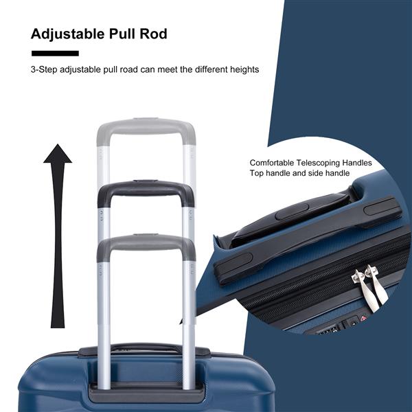 3 Piece Luggage Sets PC Lightweight & Durable Expandable Suitcase with Two Hooks, Double Spinner Wheels, TSA Lock, (21/25/29) Dark Blue