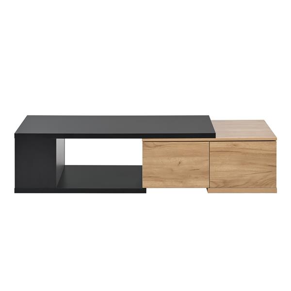 47.2''-57''W Extendable Coffee Table with 2 Storage Drawers, Dual-tone Wood Center Table with Extendable Sliding Tabletop, Multi-functional Hidden Storage Sofa Table for Living Room, Black