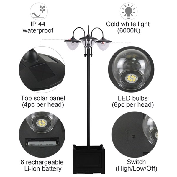 3-head Solar Lamp/Street Light /Outdoor Ready LED Lighting  -AS ( Amazon Shipping)（Prohibited by WalMart）