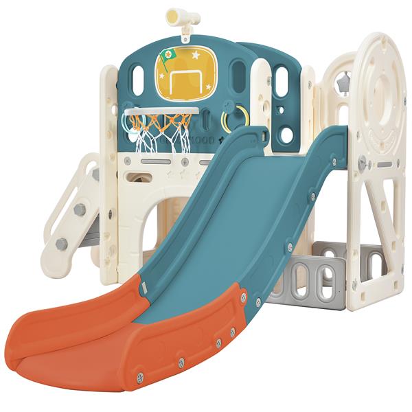 Kids Slide Playset Structure,  Castle Climbing Crawling Playhouse with Slide, Arch Tunnel, Ring Toss, and Basketball Hoop, Toy Storage Organizer for Toddlers, Kids Climbers Playground